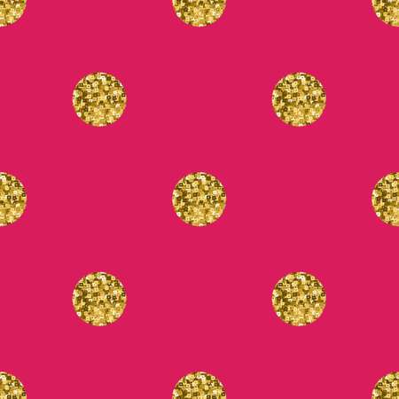 Pattern polka dot gold glitter  on pink background. Dotted seamless pattern.のイラスト素材