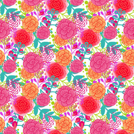Bright pink roses  seamless pattern. Hand drawn.のイラスト素材