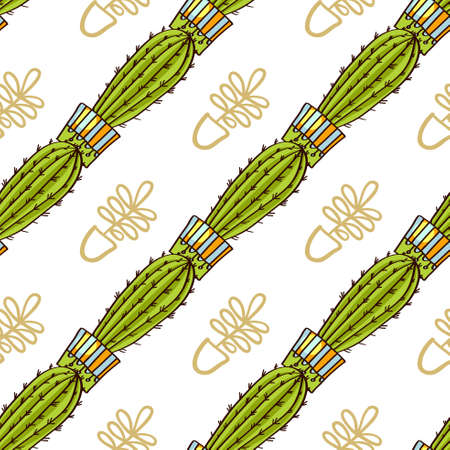 Seamless pattern of cacti and succulents in pots. In the hand drawn style. For scrapbooking, fabric, wrapping paperのイラスト素材