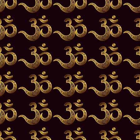 Seamless pattern Om or Aum Indian sacred sound, original mantra, a word of power. The symbol of the...