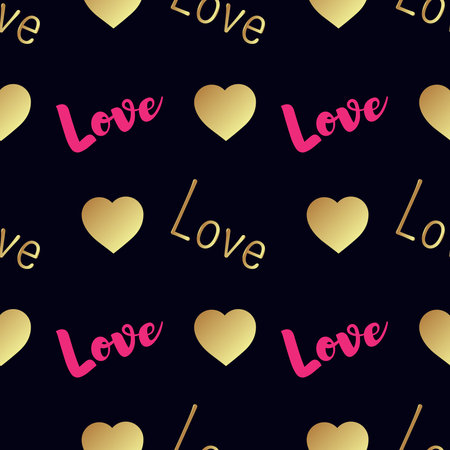 Seamless  pattern with gold hearts on a black background. Contemporary style perfect for wedding,...