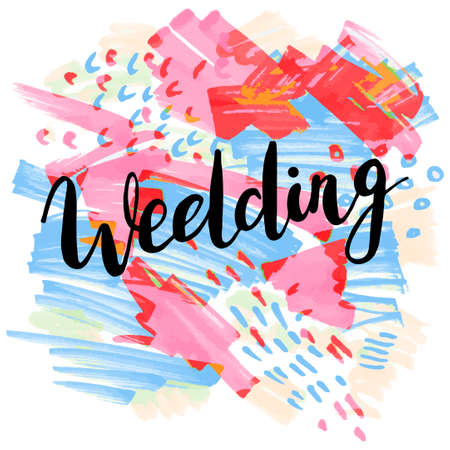 Wedding, hand-drawn labels for greeting cards, wedding invitations design, photo overlays. Modern calligraphic handwritten background.のイラスト素材