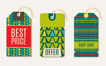 Vector  hipster  Sale Tags Design  trend green flash color. Hand drawn styleのイラスト素材