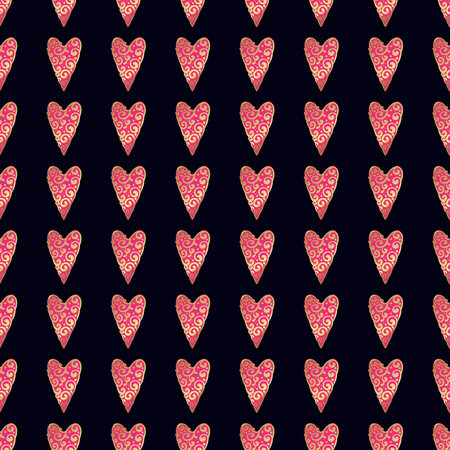 Seamless  pattern with gold hearts on a black background. Contemporary style perfect for wedding,...