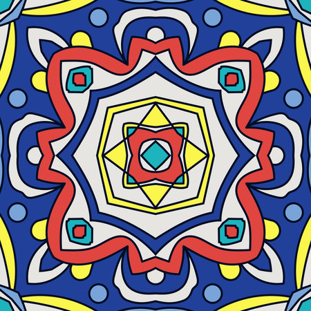 Bright traditional Talavera ornament. Mexican seamless pattern simulates colorful glazed ceramic...
