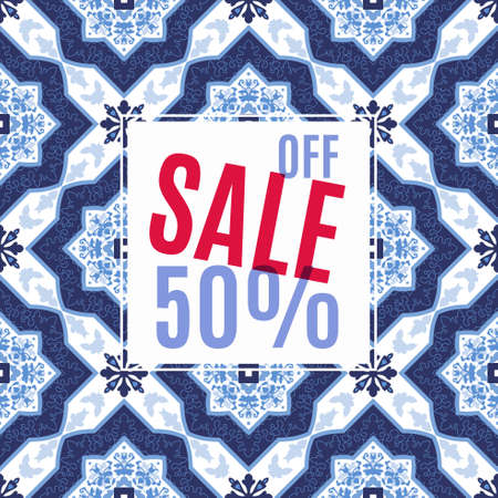 Bright design for your sales, discounts and promotions. Azulejos portugal  style. It can be used for banners, flyers, outdoor printing price tags.のイラスト素材