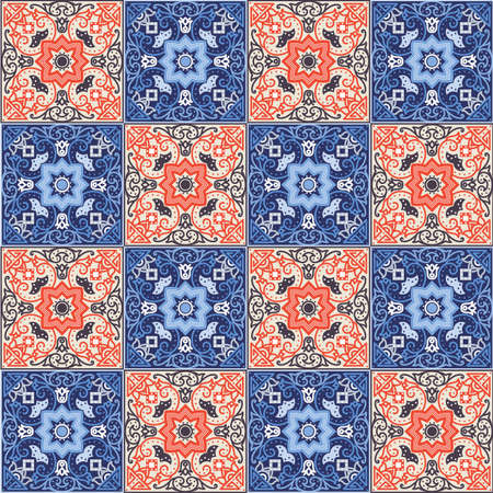 Portuguese azulejo tiles. Blue and white gorgeous seamless patteのイラスト素材