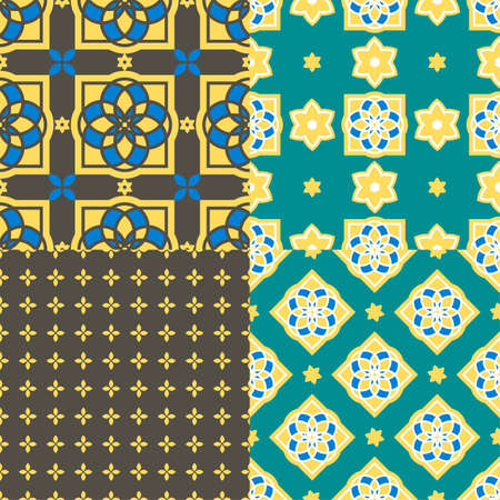 Portuguese azulejo tiles. Seamless patterns.のイラスト素材