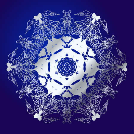 Mandala, amulet. Esoteric silver symbol on a blue background.のイラスト素材
