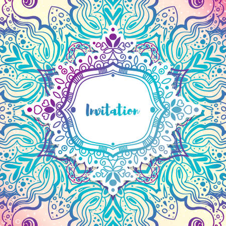 Delicate wedding invitations in ethnic Indian style.のイラスト素材