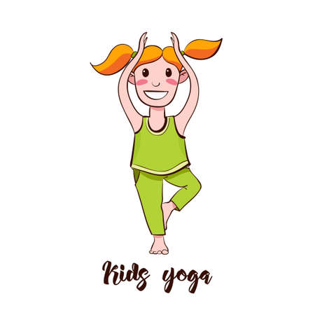Yogi Girl standing in a tree pose.のイラスト素材