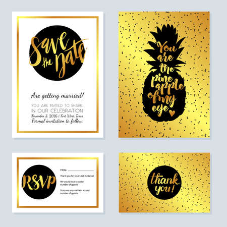 Rich Wedding Invitations, gold pineapple.のイラスト素材