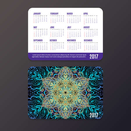Pocket Calendar 2017. Mandala design vector templateのイラスト素材
