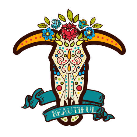 Cow skull in boho style. American nativeのイラスト素材