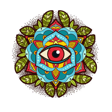 Ornamental peony, rose flower with an eye of providence.のイラスト素材