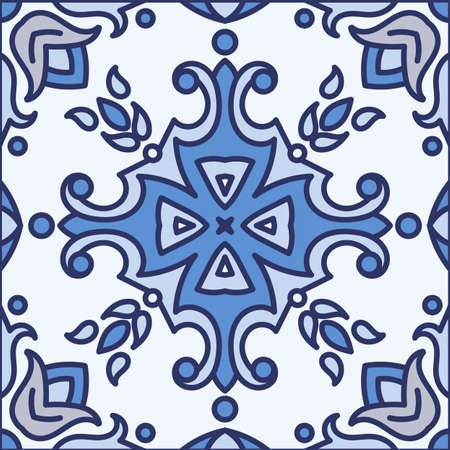 Portuguese azulejo tiles. Blue and white gorgeous seamless patteのイラスト素材