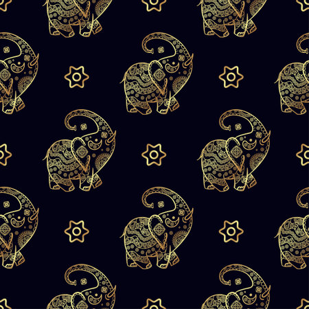 Gold elephant seamless pattern.のイラスト素材