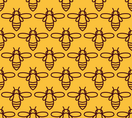 Seamless pattern with orange bees in Monoline style.のイラスト素材