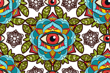 Beautiful  peony, rose flower with an eye of providence.のイラスト素材