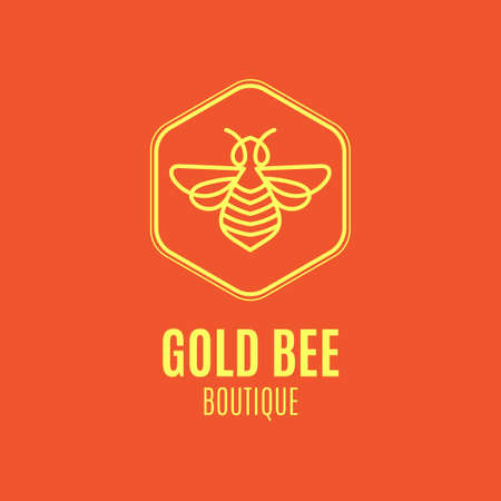 Colorful Logo with insect. Badge Bee for corporate identity, packaging luxury brand of bee products, eco-cosmetics, soap, medical products and honey. Trend style in one line.のイラスト素材