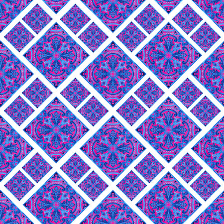 Portuguese azulejo tiles. Watercolor seamless pattern