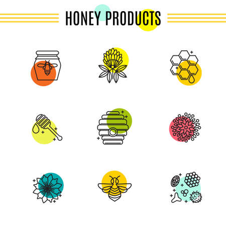 Set of icons of beekeeping, honey, apiary.のイラスト素材