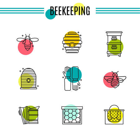 Set of icons of beekeeping, honey, apiary.のイラスト素材
