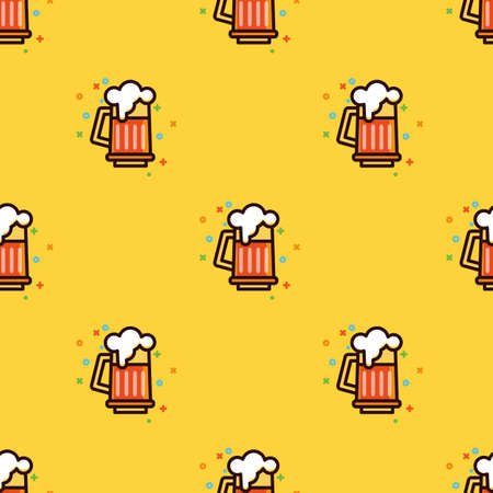 Pattern with foam beer in large mugs.のイラスト素材