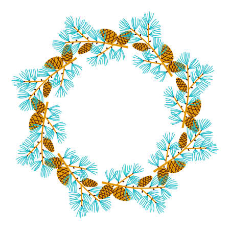 Coniferous branches in the form of a round frame.のイラスト素材