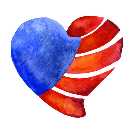 American flag in the shape of a heart. Watercolor illustrationの写真素材