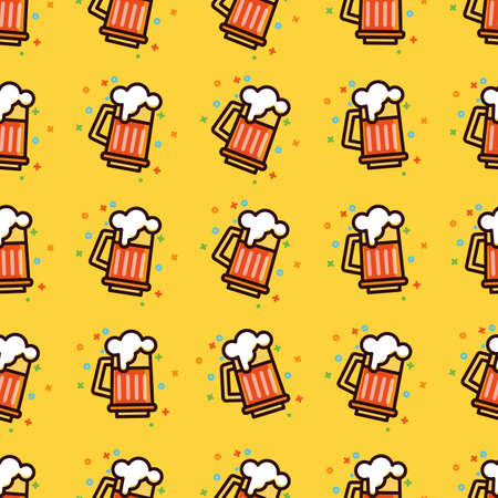 Seamless pattern with foam beer in large mugs Fashionable Ornamnet for bar pub octoberfest festival. Texture for scrapbooking, wrapping paper textile web page textile wallpaper surface design fashionのイラスト素材