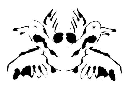 Rorschach inkblot test illustration, random symmetrical abstract ink stains.のイラスト素材