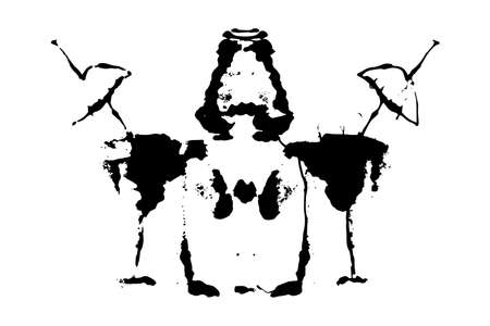 Rorschach inkblot test illustration, random symmetrical abstract ink stains.のイラスト素材