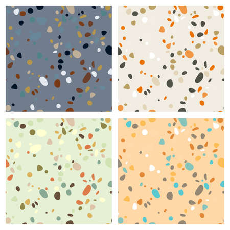 Terrazzo seamless pattern. Imitation of a Venetian stone floor with granite and quartz chips for the house. The texture is suitable for textiles, prints, packaging design. Vector illustration.のイラスト素材