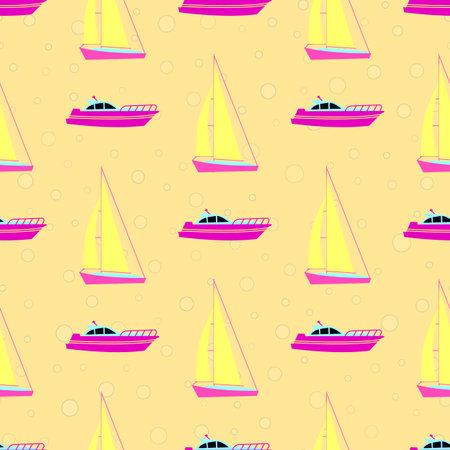 Marine seamless background with cartoon vector boats