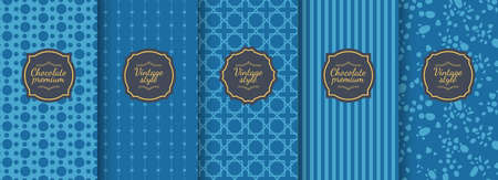 Set of blue vintage seamless backgrounds for luxury packaging design.のイラスト素材