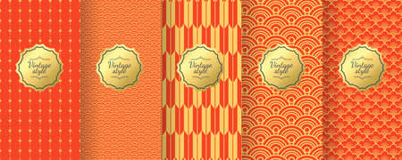 Chinese vector seamless patterns. Premium vintage backgrounds.のイラスト素材