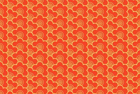 Japanese ornament with sakura flowers vector seamless pattern. Premium vintage background. Motif for packaging, cosmetic, wine, chocolate, fabric design. Ornament Gold and red color.のイラスト素材