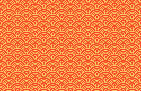Oriental ancient seigaiha seamless pattern. Vintage background with waves of red and gold color. Symbol of good luck and prosperity. Suitable for origami and wishes for happiness. Vectorのイラスト素材