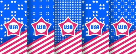 Set of seamless patterns with stars, in the colors of the american flag.のイラスト素材