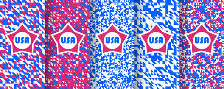 Set of seamless patterns with stars, in the colors of the american flag.のイラスト素材