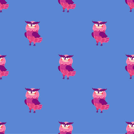 Cute tribal owls, funny seamless pattern, boho print for textiles.のイラスト素材