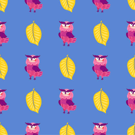 Cute tribal owls, funny seamless pattern, boho print for textiles.のイラスト素材
