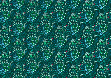 Floral ditsy daisy seamless pattern in millefleurs and liberty style.