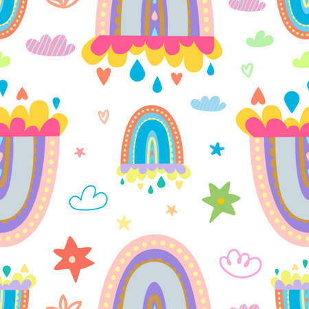 Boho collection of rainbows, clouds and stars.のイラスト素材