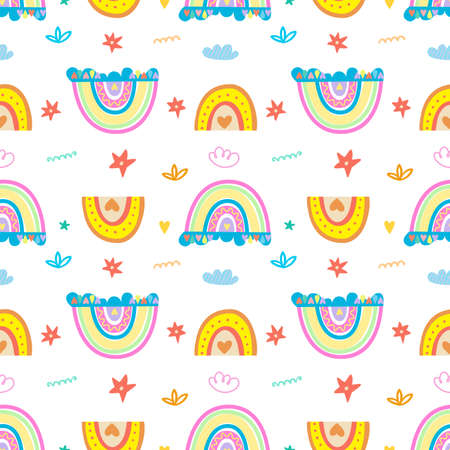 Boho collection of rainbows, clouds and stars.のイラスト素材