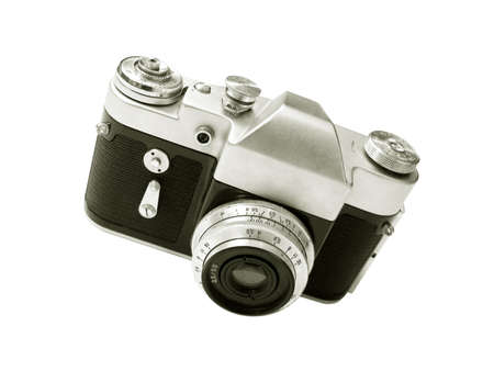 Old camera isolated on whiteの写真素材