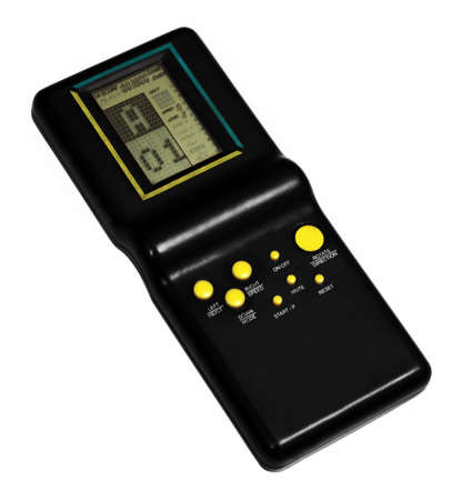 Electronic black tetris game isolated on white backgroundの写真素材