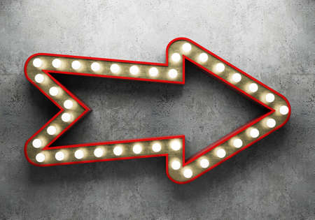 Retro arrow with neon lights. 3D illustrationの写真素材