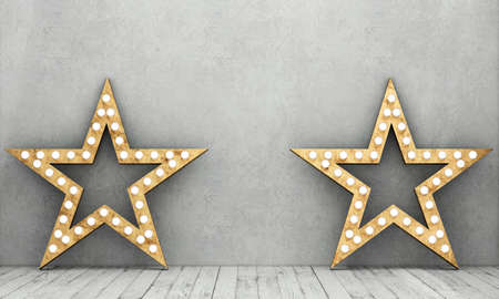 Concrete wall and wooden floor with retro starsの写真素材